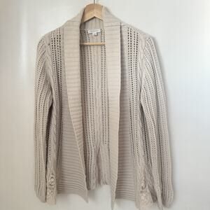 Garnet Hill Cashmere Angora Lams Wool Cardigan Cream Beige Open Sweater XS